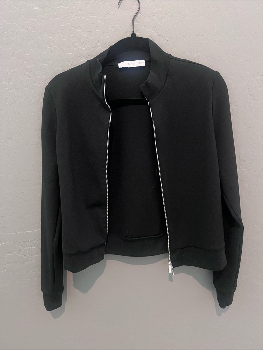 Mango Black Cropped Zip Bomber Jacket